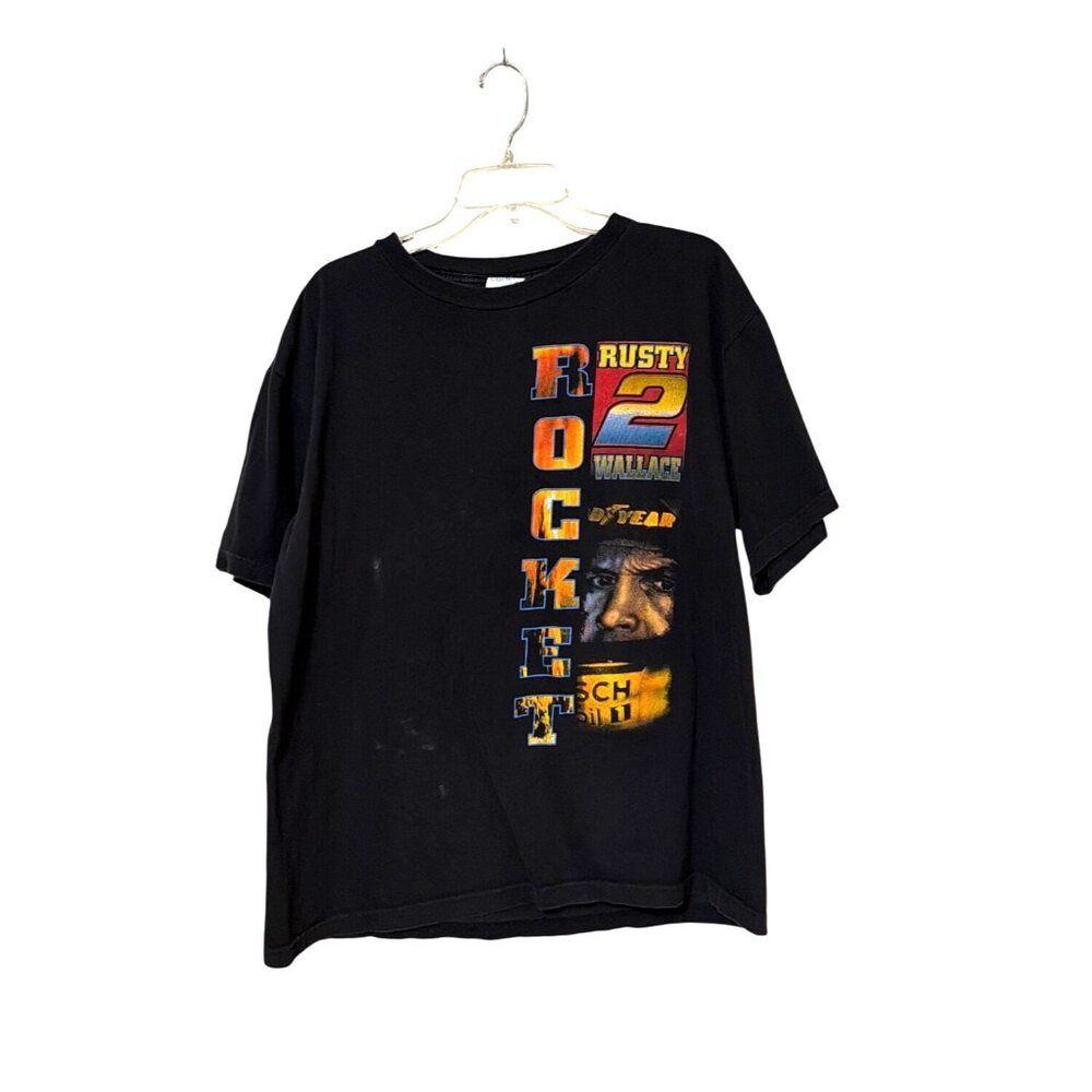 Vintage‎ Rusty Wallace NASCAR Graphic Tee Black XL Cotton 1990s Racing Shirt